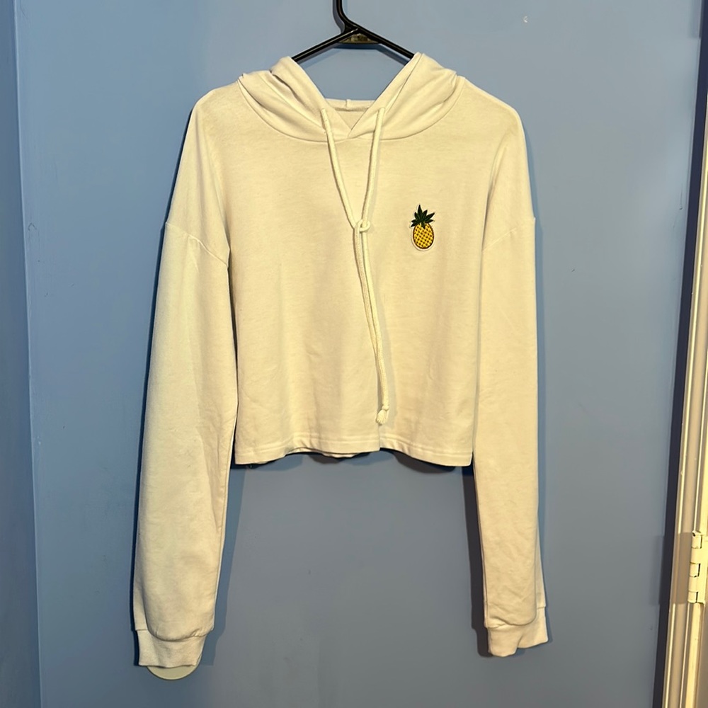 SHEIN white cropped hoodie with pineapple patch Size L